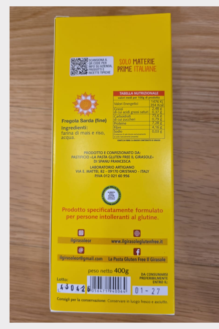 Sa Freguedda Mais e Riso Il Girasole 400g